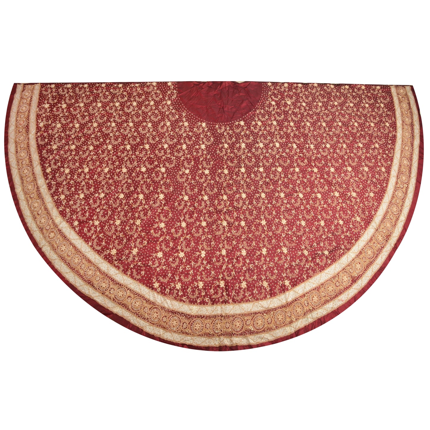 Sanskriti Vintage Long Skirt 100% Pure Silk Dark Red Handmade Unstitched Lehenga