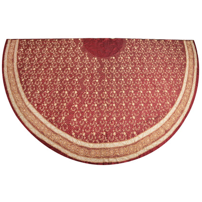 Sanskriti Vintage Long Skirt 100% Pure Silk Dark Red Handmade Unstitched Lehenga