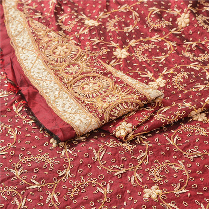 Sanskriti Vintage Long Skirt 100% Pure Silk Dark Red Handmade Unstitched Lehenga