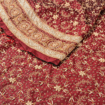 Sanskriti Vintage Long Skirt 100% Pure Silk Dark Red Handmade Unstitched Lehenga