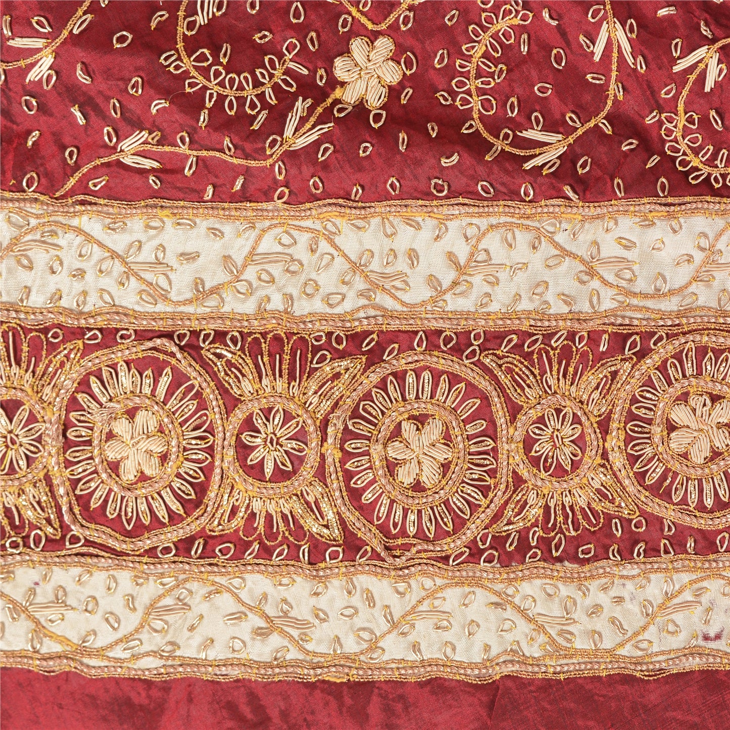 Sanskriti Vintage Long Skirt 100% Pure Silk Dark Red Handmade Unstitched Lehenga