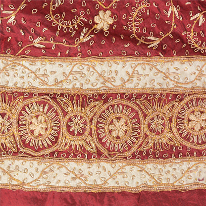 Sanskriti Vintage Long Skirt 100% Pure Silk Dark Red Handmade Unstitched Lehenga