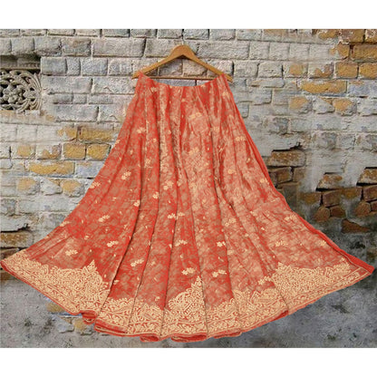 Sanskriti Vintage Lang Nederdel Ren Silke Håndvævet Usyet Lehenga