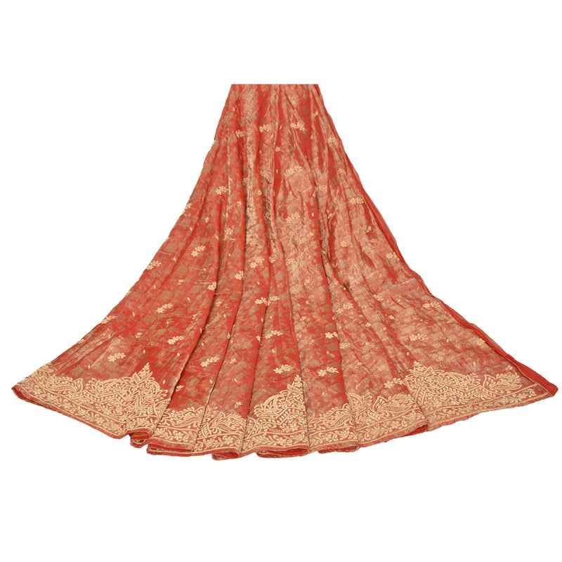 Sanskriti Vintage Long Skirt Pure Tissue Silk Handmade Woven Unstitched Lehenga