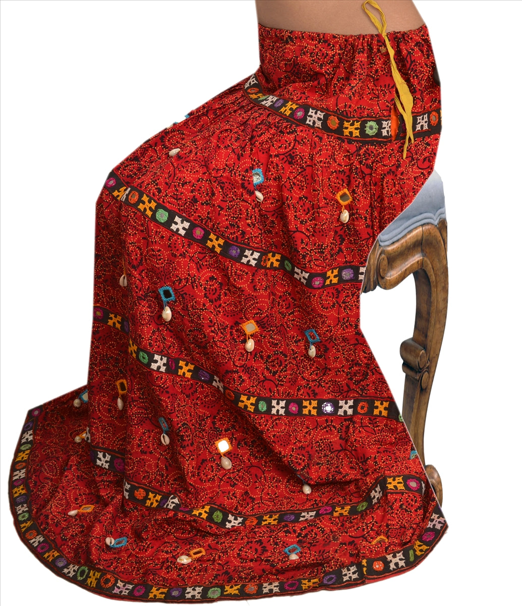 Vintage Indian Bollywood Women Long Skirt Hand Beaded Kutch XL Size Lehenga