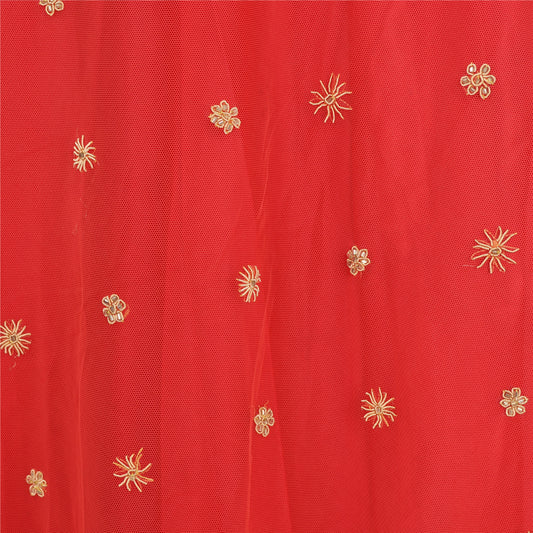 Sanskriti Vintage Long Skirt Net Mesh Red Hand Beaded Stitched Zardozi Lehenga