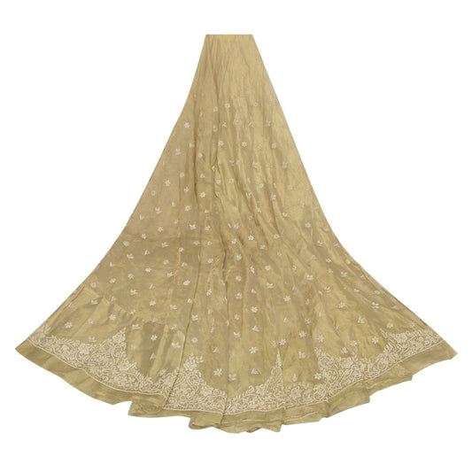 Sanskriti Vintage Long Skirt Pure Tissue Silk Hand Beaded Unstitched Lehenga