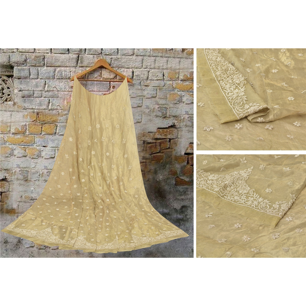 Sanskriti Vintage Long Skirt Pure Tissue Silk Hand Beaded Unstitched Lehenga