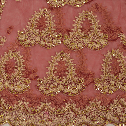 Sanskriti Vintage Lang Nederdel Net Mesh Rød Håndperlet Usyet Zardozi Lehenga