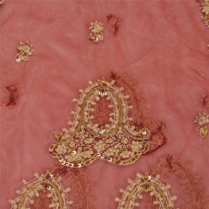 Sanskriti Vintage Lang Nederdel Net Mesh Rød Håndperlet Usyet Zardozi Lehenga