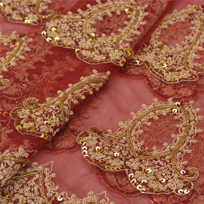 Sanskriti Vintage Lang Nederdel Net Mesh Rød Håndperlet Usyet Zardozi Lehenga