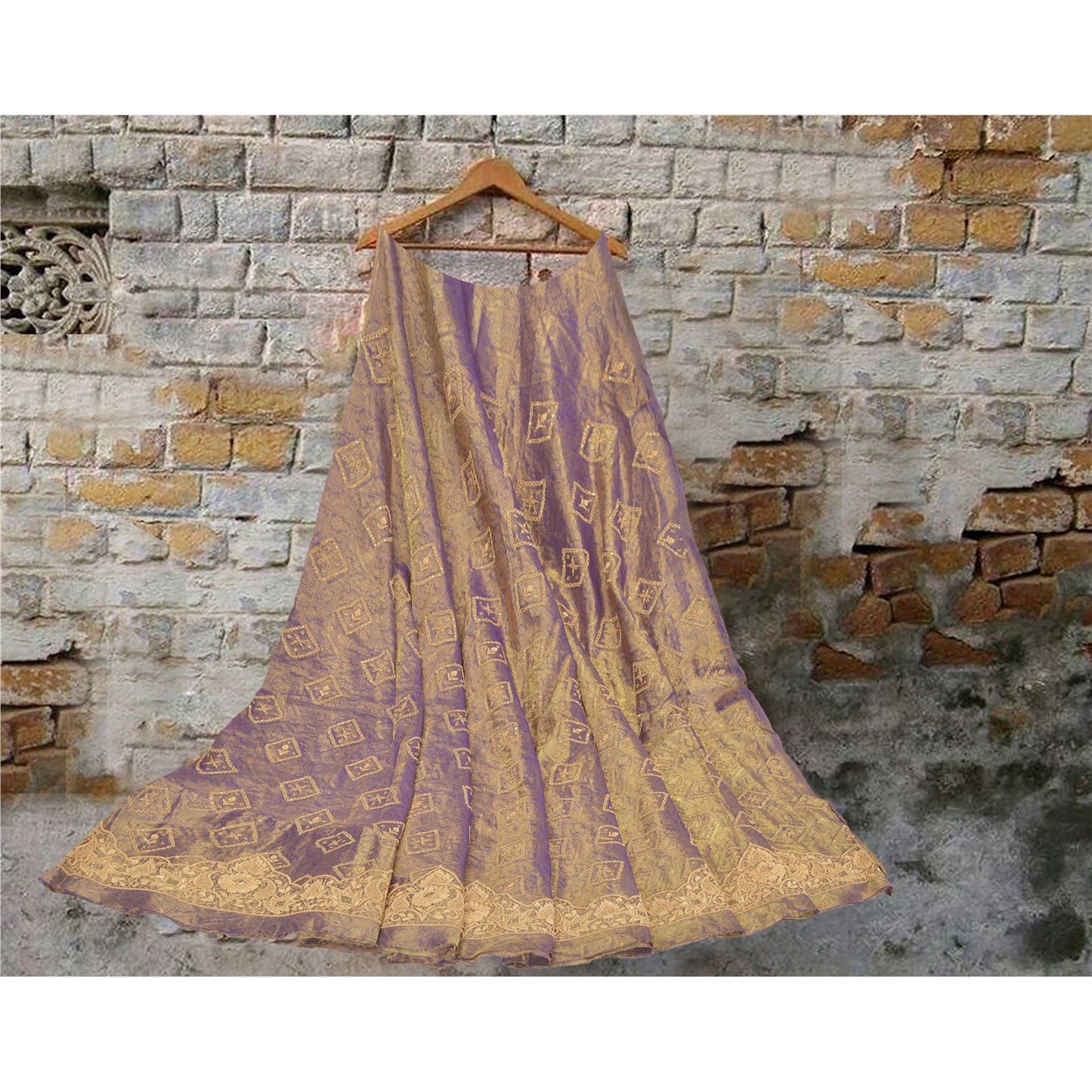 Sanskriti Vintage Lang Nederdel Ren Silke Håndvævet Usyet Lehenga