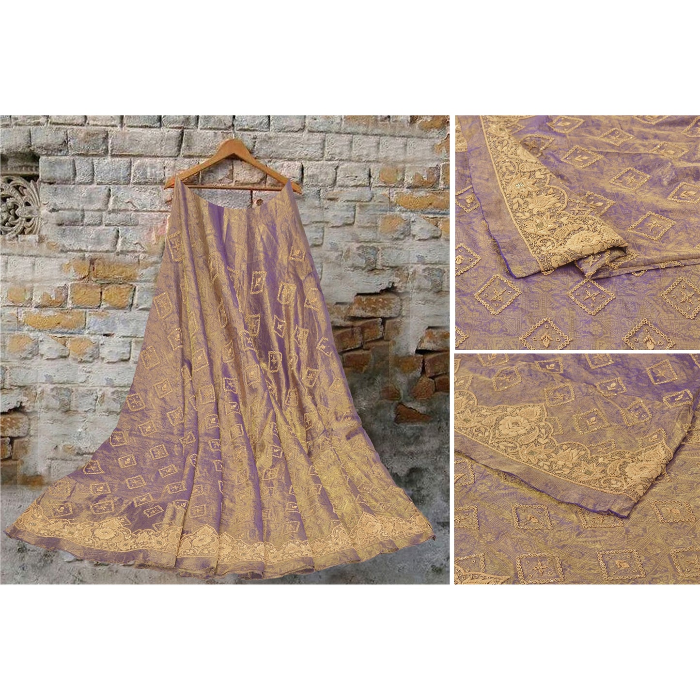 Sanskriti Vintage Lang Nederdel Ren Silke Håndvævet Usyet Lehenga