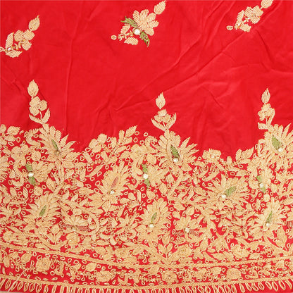 Sanskriti Vintage Rød Lang Nederdel Ren Satin Silke Håndperlesøm Lehenga