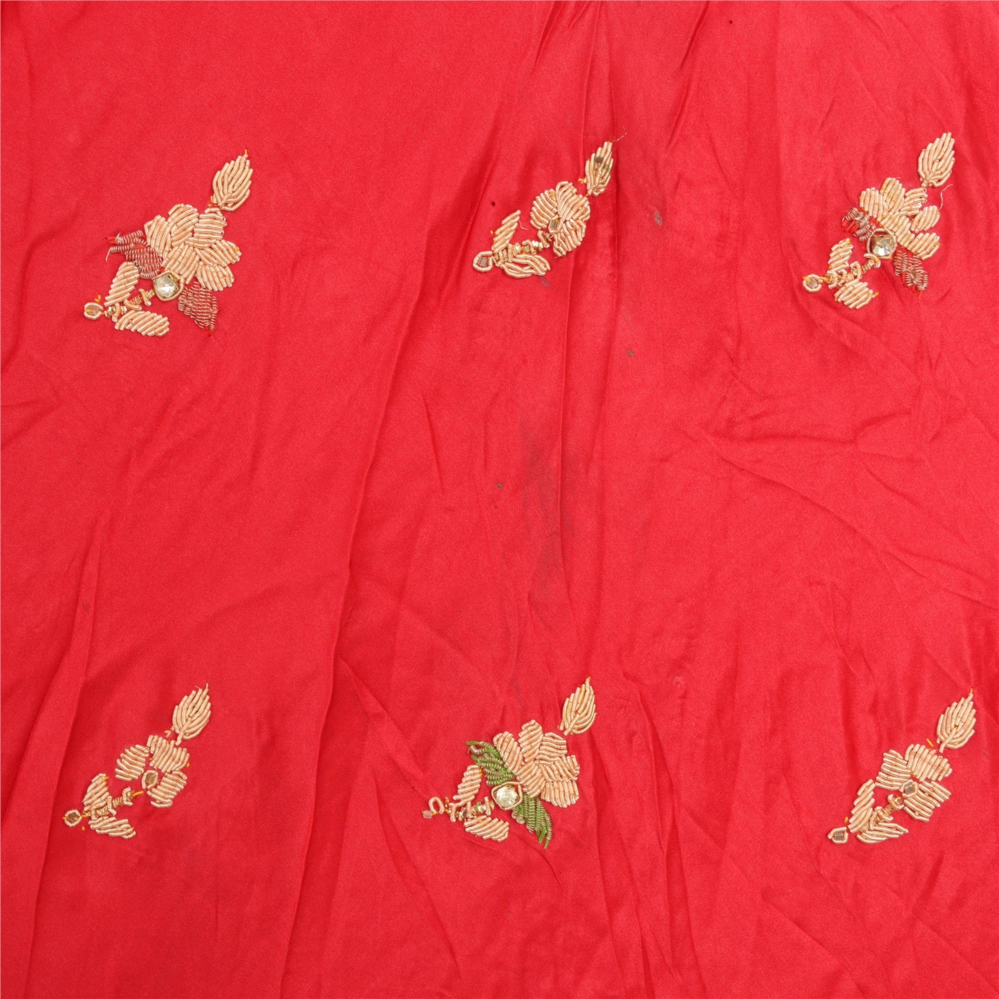 Sanskriti Vintage Rød Lang Nederdel Ren Satin Silke Håndperlesøm Lehenga