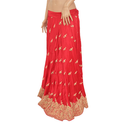 Sanskriti Vintage Rød Lang Nederdel Ren Satin Silke Håndperlesøm Lehenga