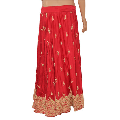 Sanskriti Vintage Rød Lang Nederdel Ren Satin Silke Håndperlesøm Lehenga