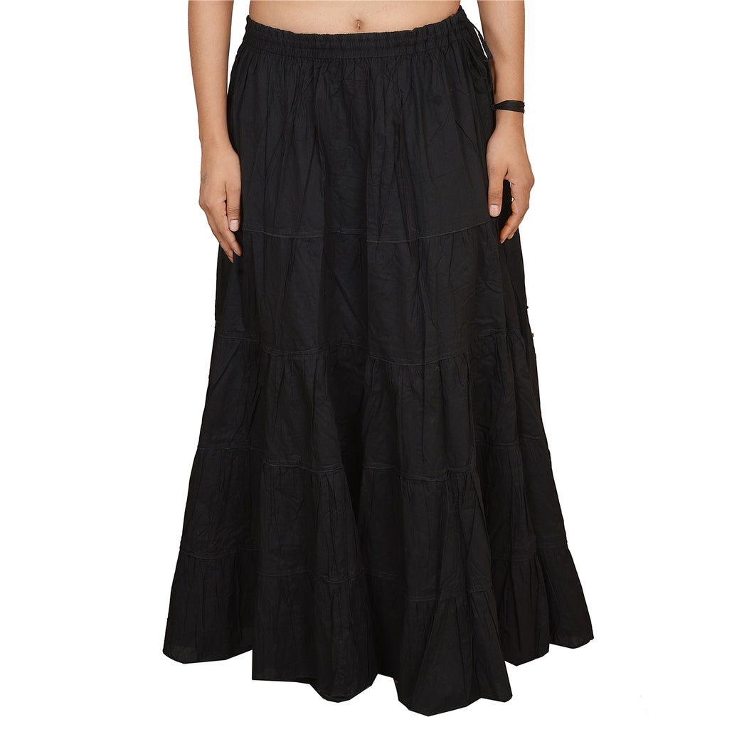Sanskriti New Solid Color Indian Long Full Maxi Flared Skirt Black