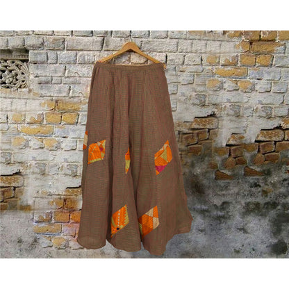 Sanskriti vintage nederdel mosgrøn 100 % ren bomuld Phulkari Lehanga