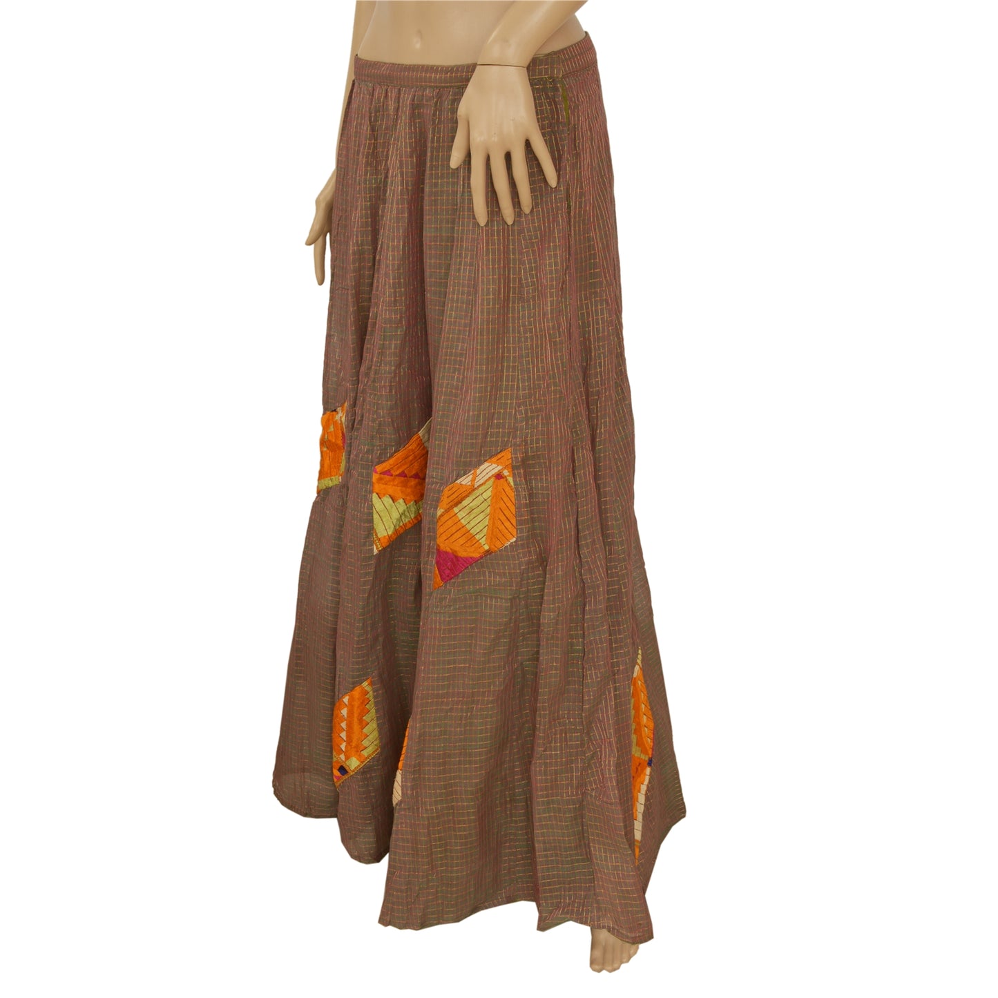 Sanskriti vintage nederdel mosgrøn 100 % ren bomuld Phulkari Lehanga