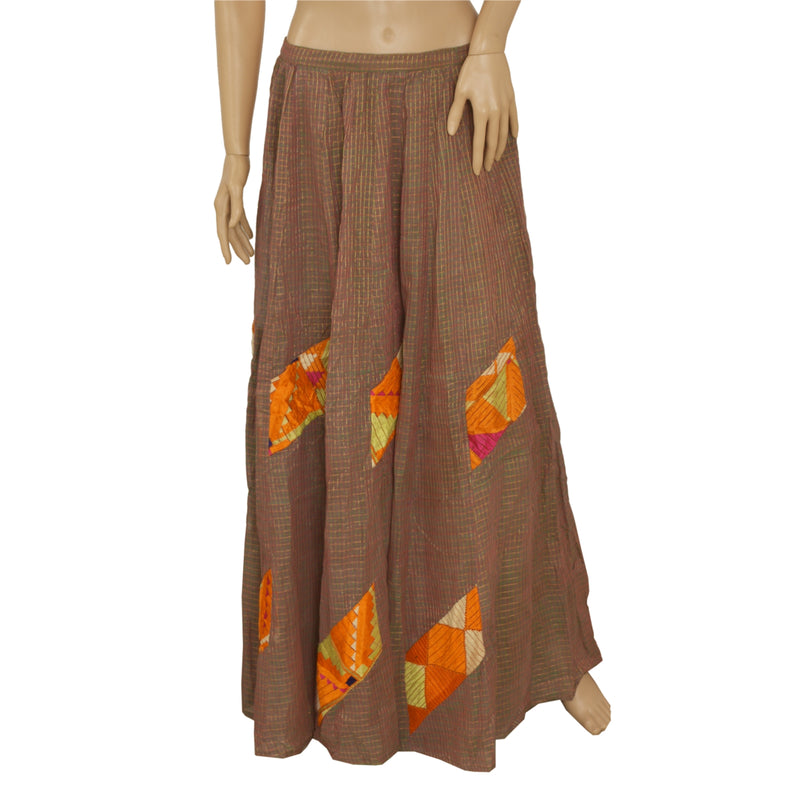 Sanskriti Vintage Skirt Moss Green 100% Pure Cotton Phulkari Lehanga