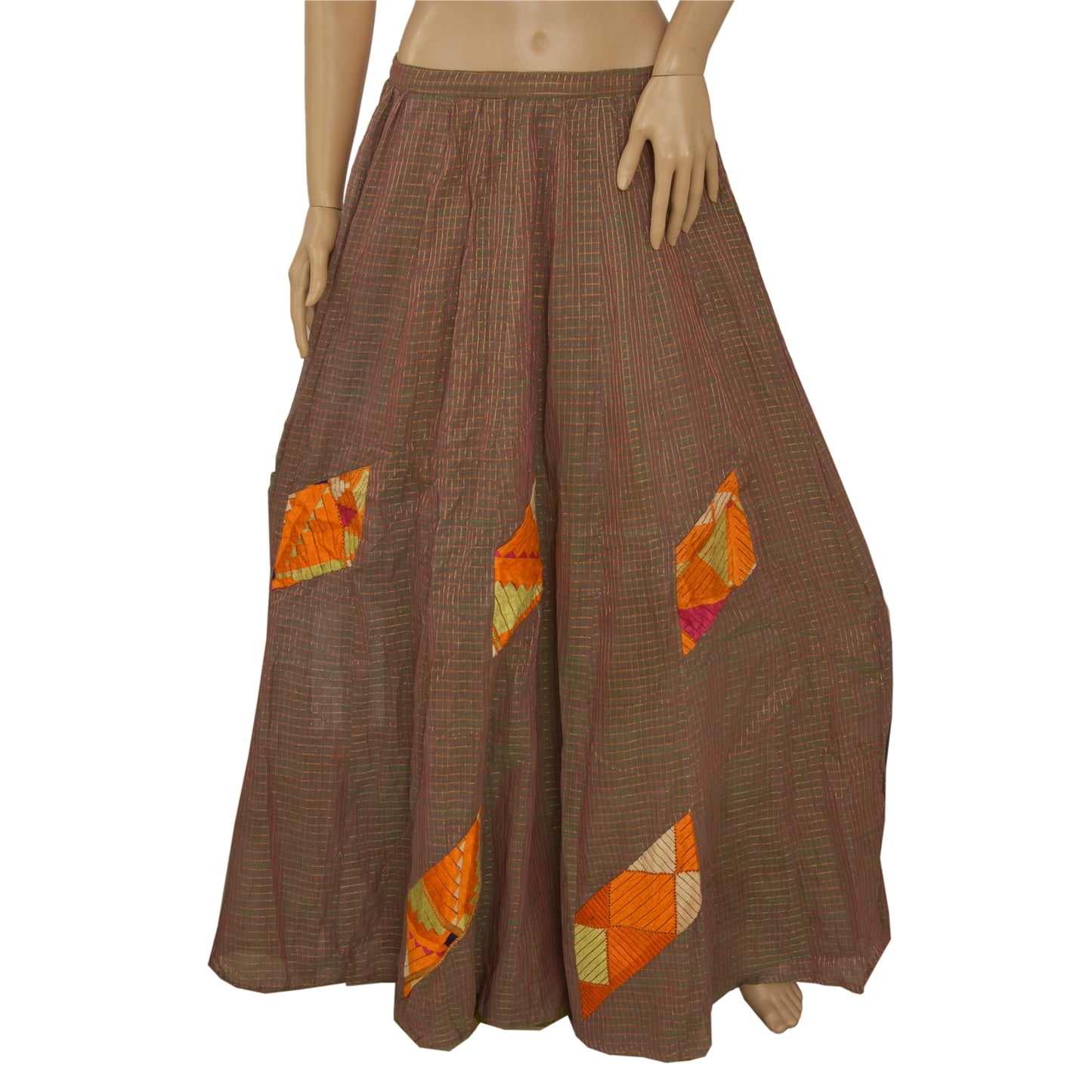 Sanskriti vintage nederdel mosgrøn 100 % ren bomuld Phulkari Lehanga