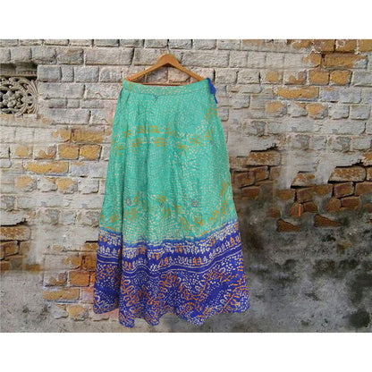 Sanskriti Vintage nederdel Pure Satin Silke Håndlavet Bandhani Stitched Green Lehanga