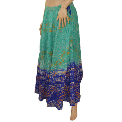 Sanskriti Vintage nederdel Pure Satin Silke Håndlavet Bandhani Stitched Green Lehanga