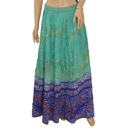 Sanskriti Vintage nederdel Pure Satin Silke Håndlavet Bandhani Stitched Green Lehanga