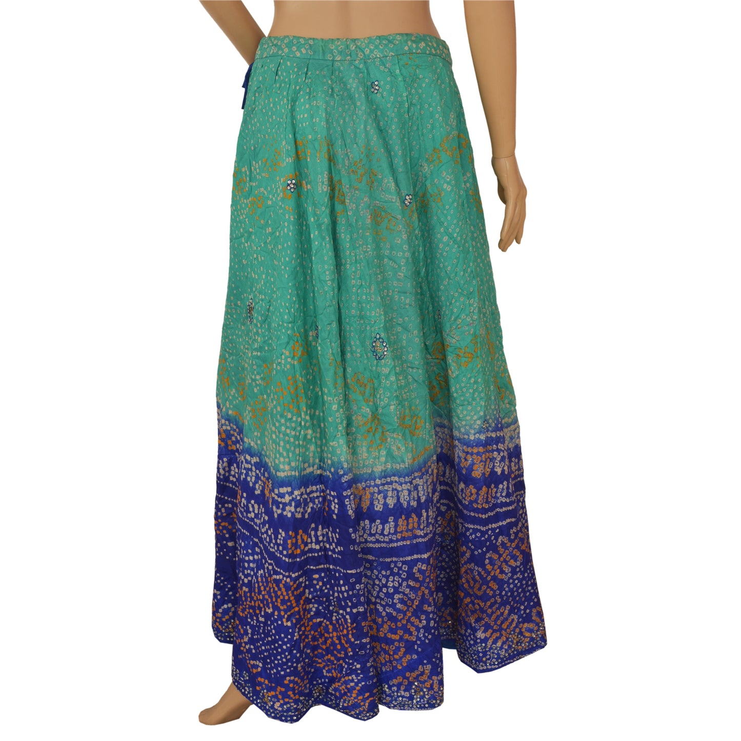 Sanskriti Vintage nederdel Pure Satin Silke Håndlavet Bandhani Stitched Green Lehanga