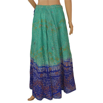 Sanskriti Vintage nederdel Pure Satin Silke Håndlavet Bandhani Stitched Green Lehanga