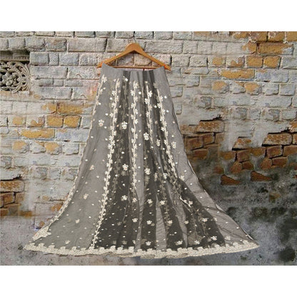 Sanskriti Vintage Lang Nederdel Net Mesh Sort Håndlavet Usyet Zardozi Lehenga