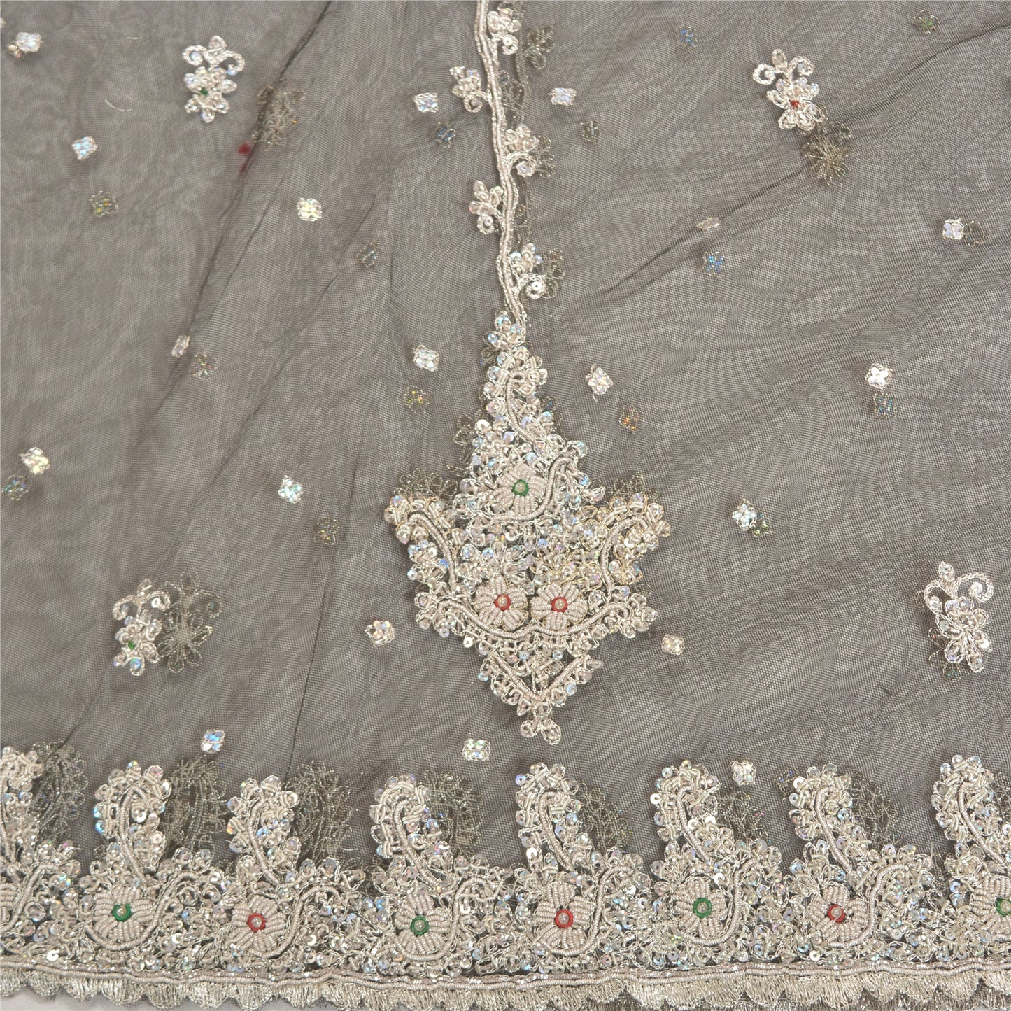 Sanskriti Vintage Lang Nederdel Net Mesh Sort Håndlavet Usyet Zardozi Lehenga