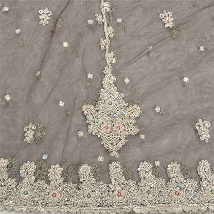 Sanskriti Vintage Lang Nederdel Net Mesh Sort Håndlavet Usyet Zardozi Lehenga