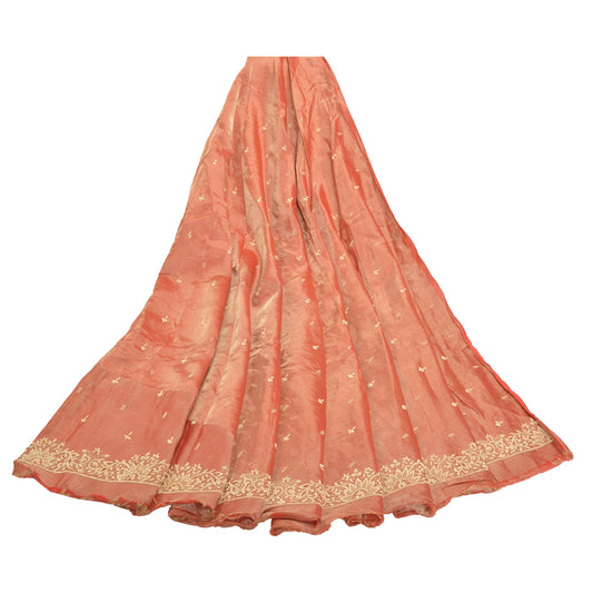 Sanskriti Vintage Long Skirt Pure Tissue Silk Peach Handmade Unstitched Lehenga