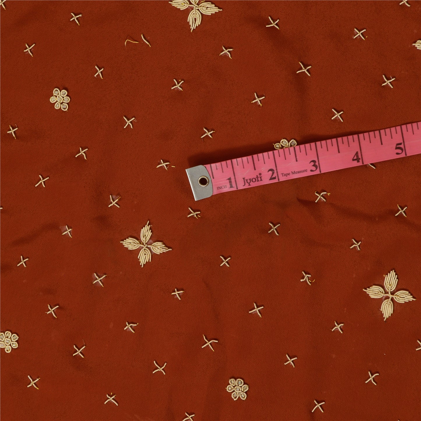 Sanskriti New Long Skirt Pure Silk Rusty Orange Hand Beaded Unstitched Lehenga