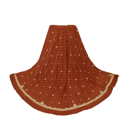 Sanskriti New Long Skirt Pure Silk Rusty Orange Hand Beaded Unstitched Lehenga