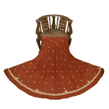 Sanskriti New Long Skirt Pure Silk Rusty Orange Hand Beaded Unstitched Lehenga