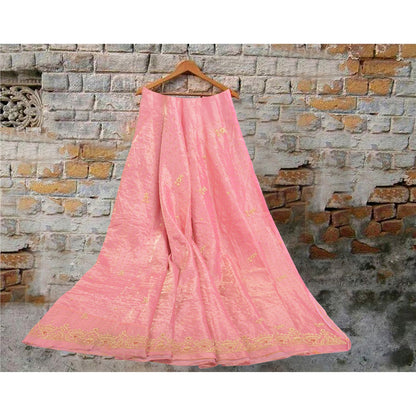 Sanskriti Vintage Lang Nederdel i Lyserødt Håndlavet Usyet Zardozi Lehenga