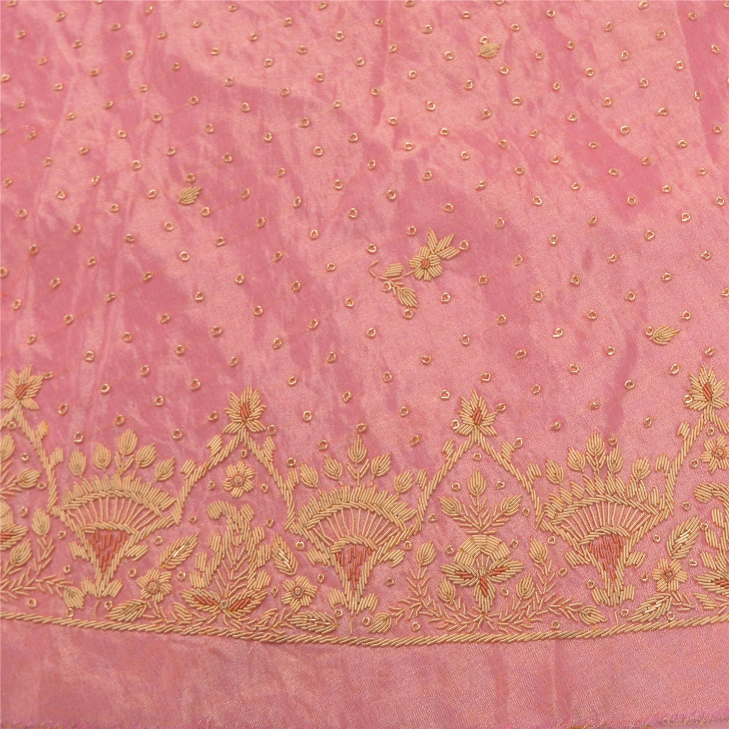 Sanskriti Vintage Lang Nederdel i Lyserødt Håndlavet Usyet Zardozi Lehenga