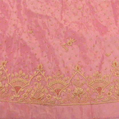 Sanskriti Vintage Lang Nederdel i Lyserødt Håndlavet Usyet Zardozi Lehenga