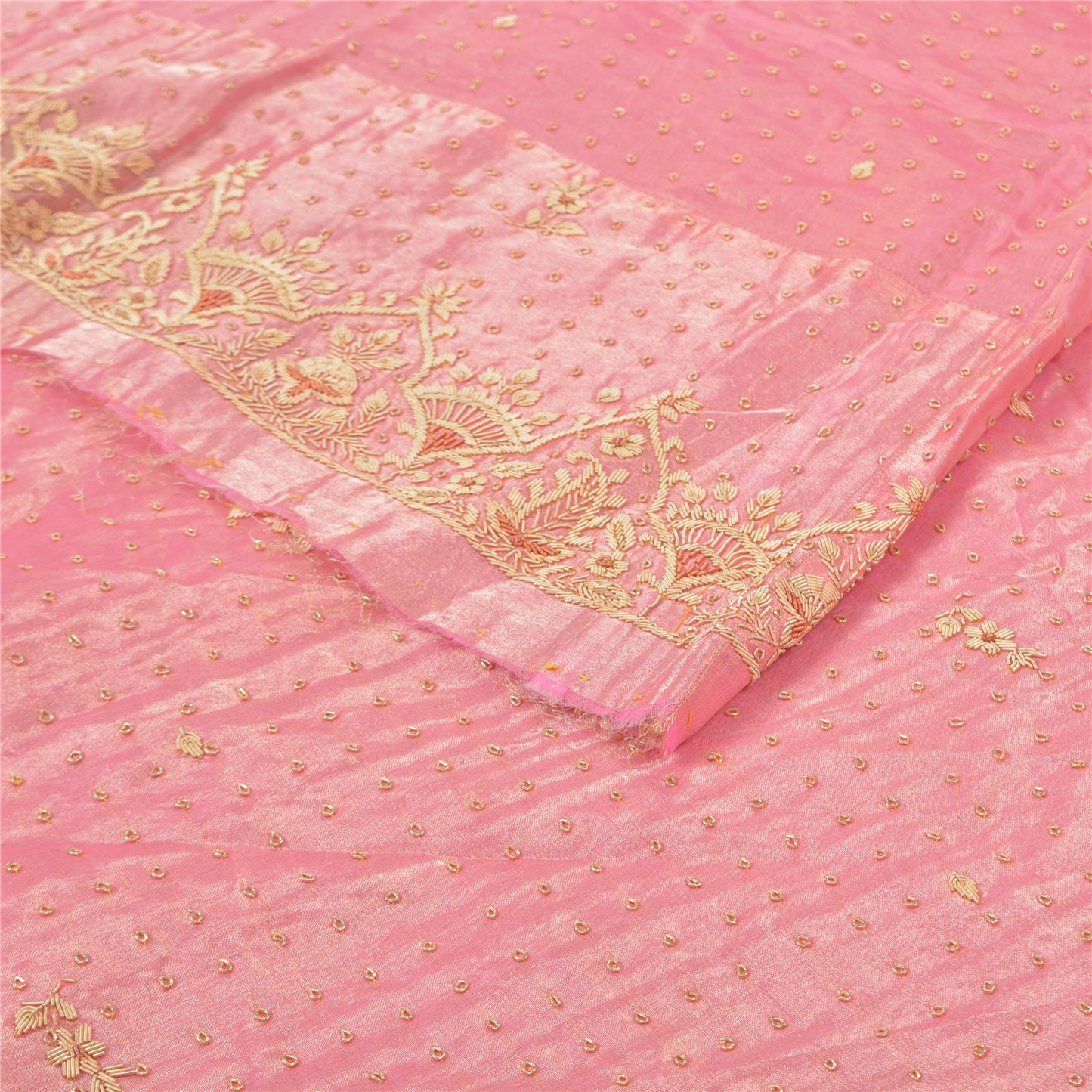Sanskriti Vintage Lang Nederdel i Lyserødt Håndlavet Usyet Zardozi Lehenga