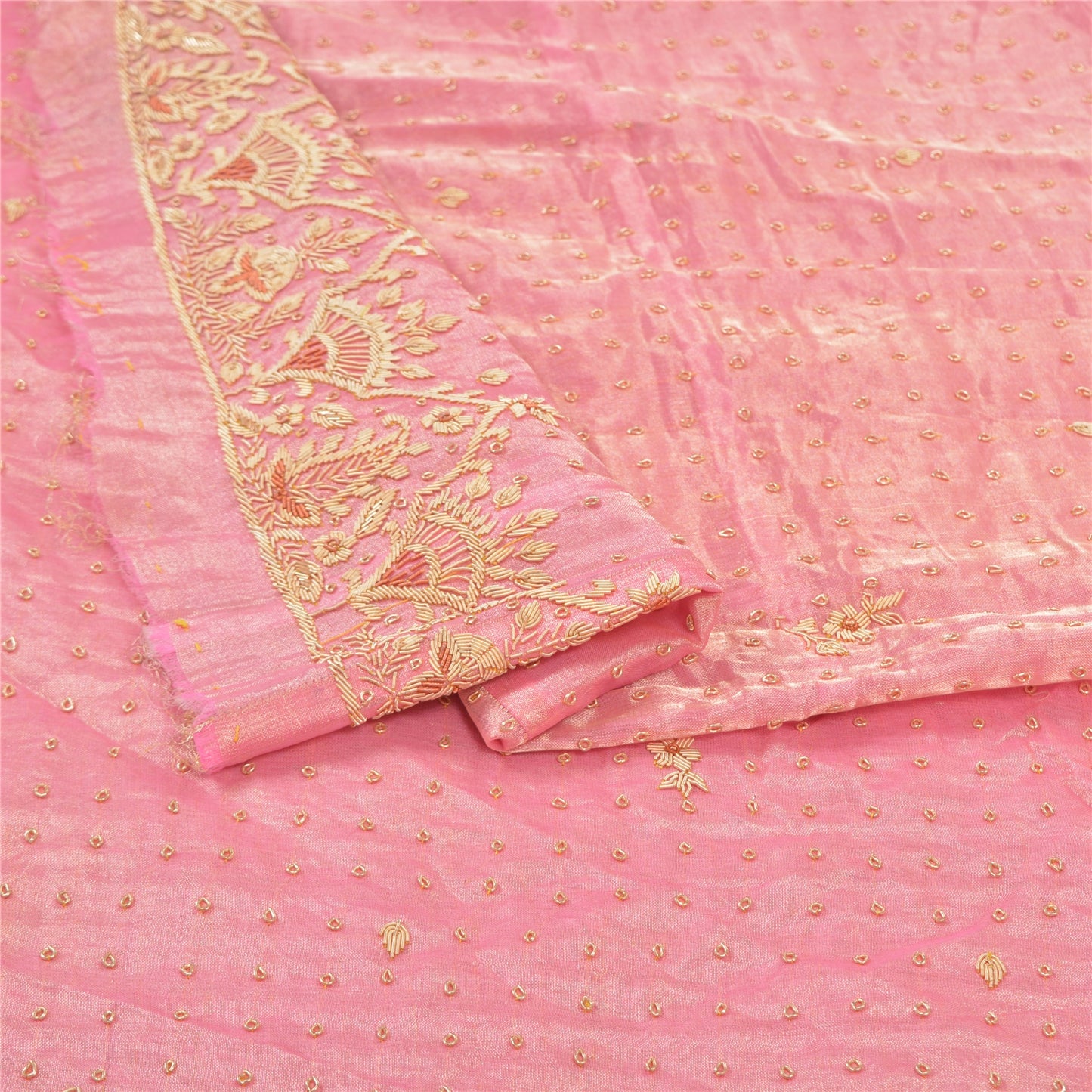 Sanskriti Vintage Lang Nederdel i Lyserødt Håndlavet Usyet Zardozi Lehenga