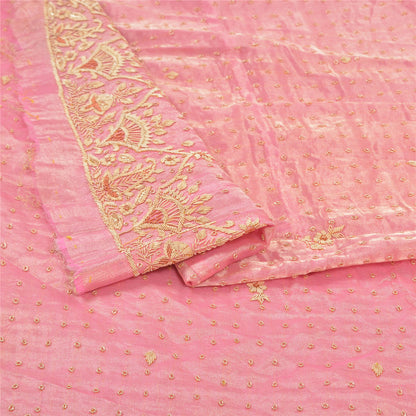 Sanskriti Vintage Lang Nederdel i Lyserødt Håndlavet Usyet Zardozi Lehenga