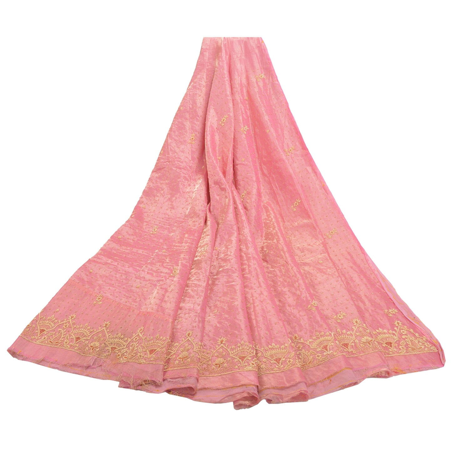 Sanskriti Vintage Lang Nederdel i Lyserødt Håndlavet Usyet Zardozi Lehenga