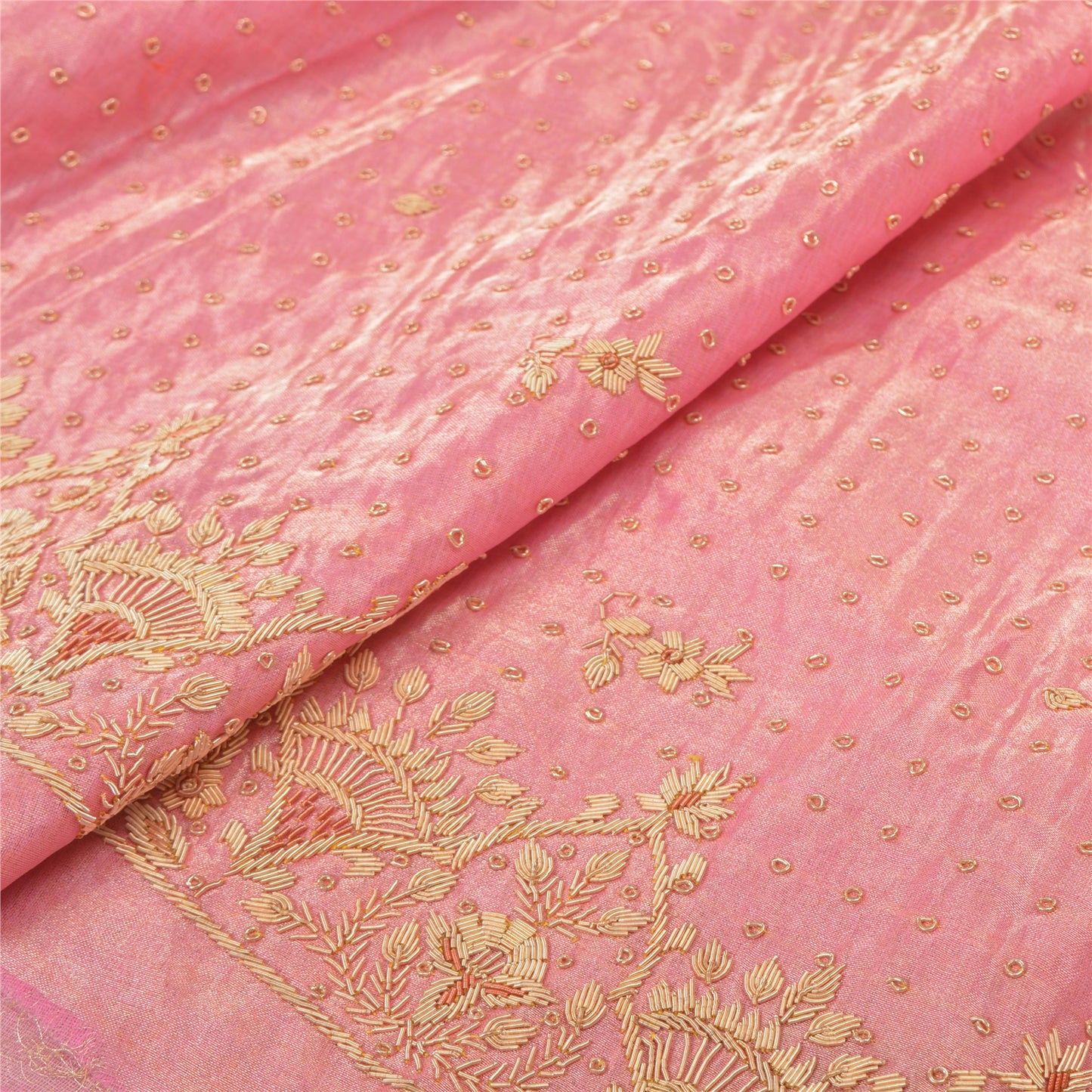 Sanskriti Vintage Lang Nederdel i Lyserødt Håndlavet Usyet Zardozi Lehenga