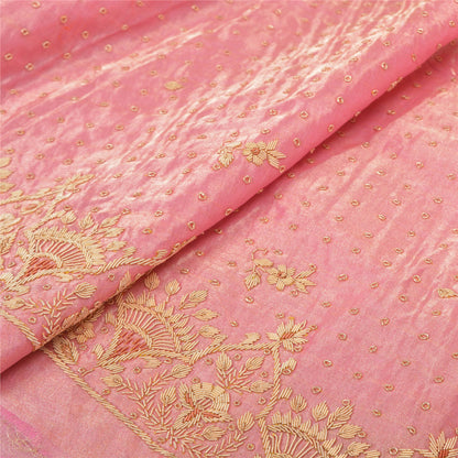 Sanskriti Vintage Lang Nederdel i Lyserødt Håndlavet Usyet Zardozi Lehenga