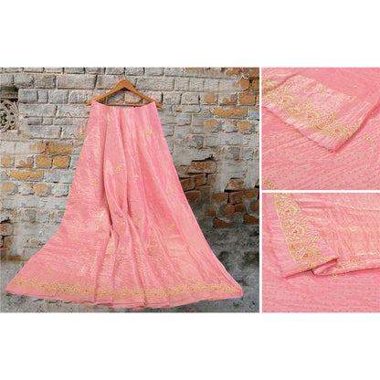 Sanskriti Vintage Lang Nederdel i Lyserødt Håndlavet Usyet Zardozi Lehenga