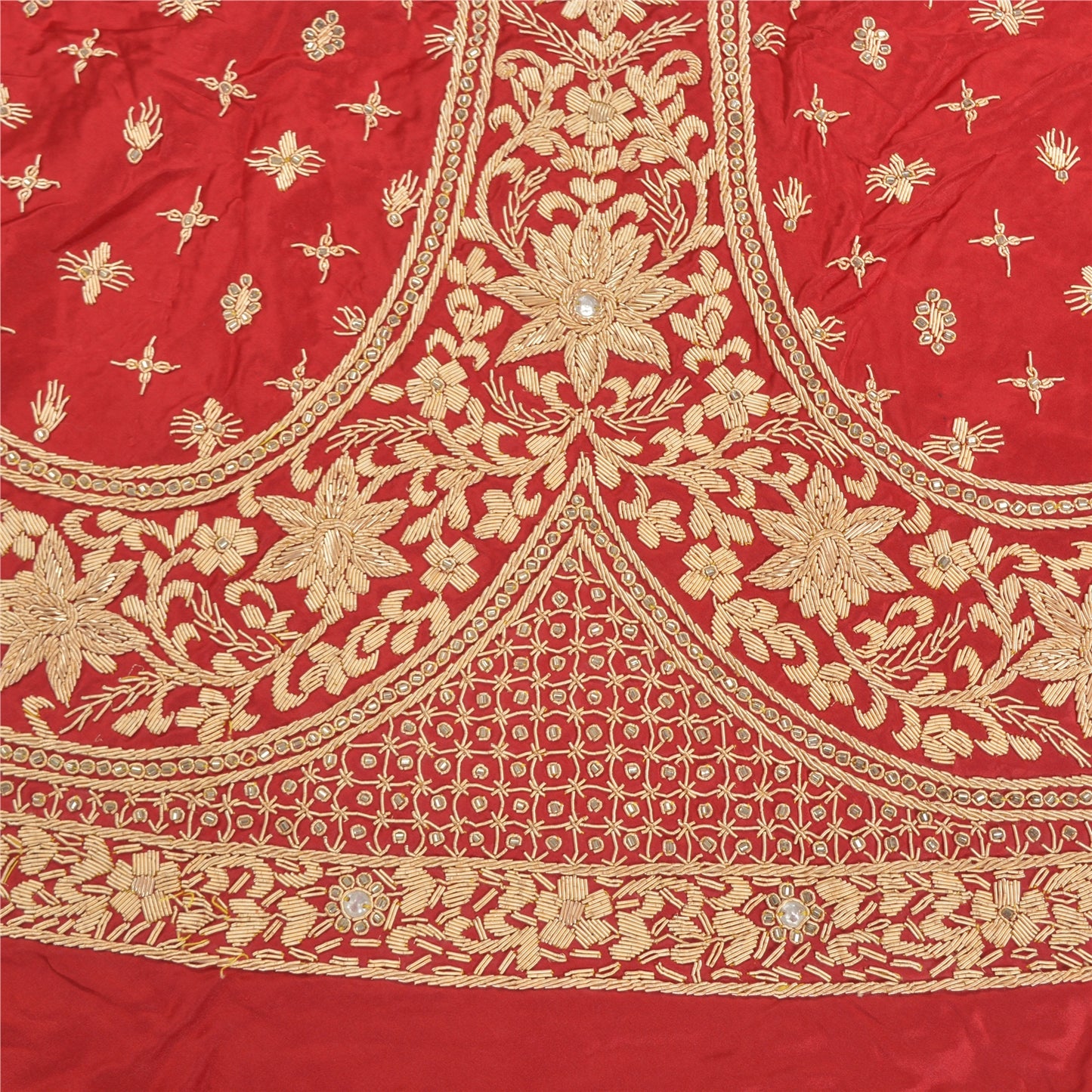 Sanskriti Vintage Lang Nederdel Ren Satin Silke Håndbroderet Usyet Lehenga