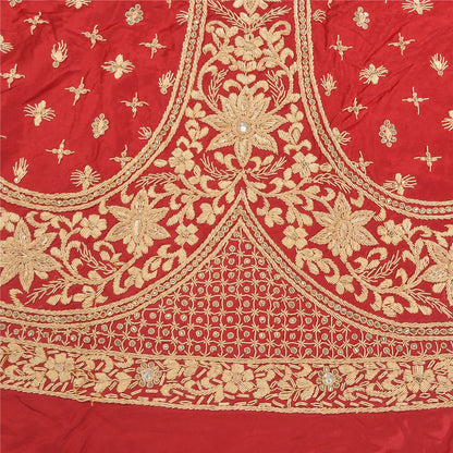 Sanskriti Vintage Lang Nederdel Ren Satin Silke Håndbroderet Usyet Lehenga
